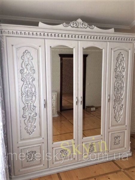 Двуспальная кровать Вика с резьбой из массива дуба белая, слоновая кость 1745626240 фото