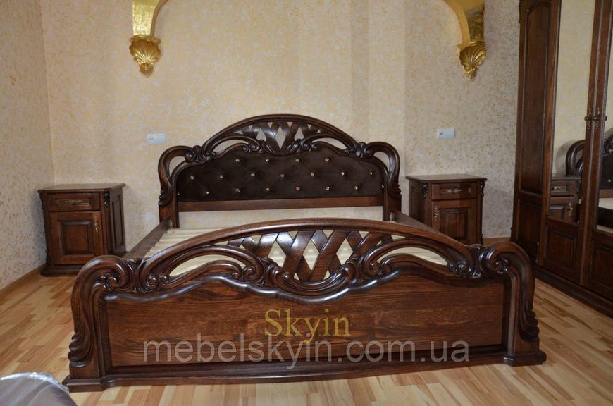 Двуспальная кровать Вика с резьбой из массива дуба белая, слоновая кость 1745626240 фото