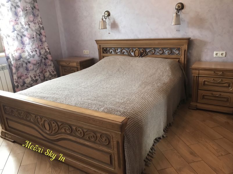 Біле двоспальне ліжко Едельвейс з дерева дуб 10413 фото