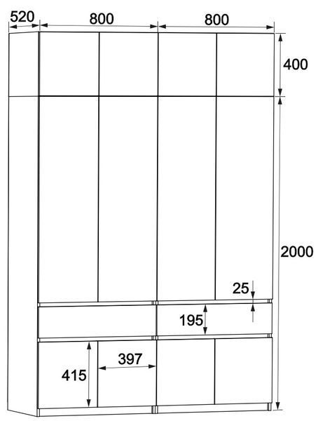 Шкаф 4х дверный Браш с антресолями и зеркалом 10240 фото