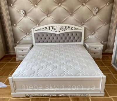 Двоспальне ліжко Артеміс біле з каретною стяжкою 2107846374 фото
