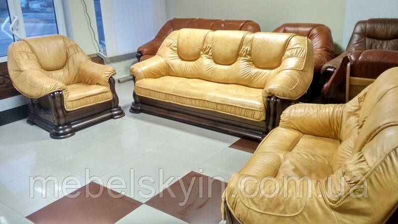 Мягкий кожаный комплект Лорд с цельным деревянным каркасом 1364940614 фото