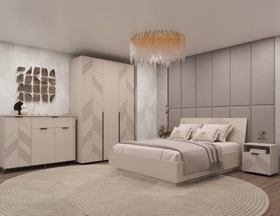 Спальня Скай цвет кашемир: кровать 160x200, шкаф 3 двери, комод, тумбы 10476 фото