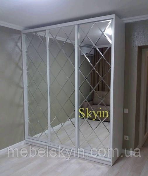 Эксклюзивные шкафы купе, зеркало бронза с алмазной гравировкой Ромб 1727157838 фото