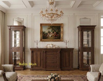 Гостиная Эдельвейс из массива дуба &ndash; классическая стенка премиум Витрины + комод | ЮрВит 10482 фото