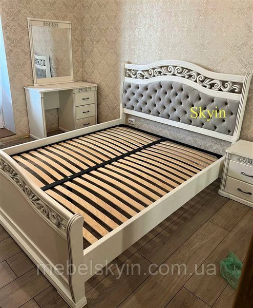 Белая с золотом двуспальная кровать Эмма из ясеня 1759423657 фото